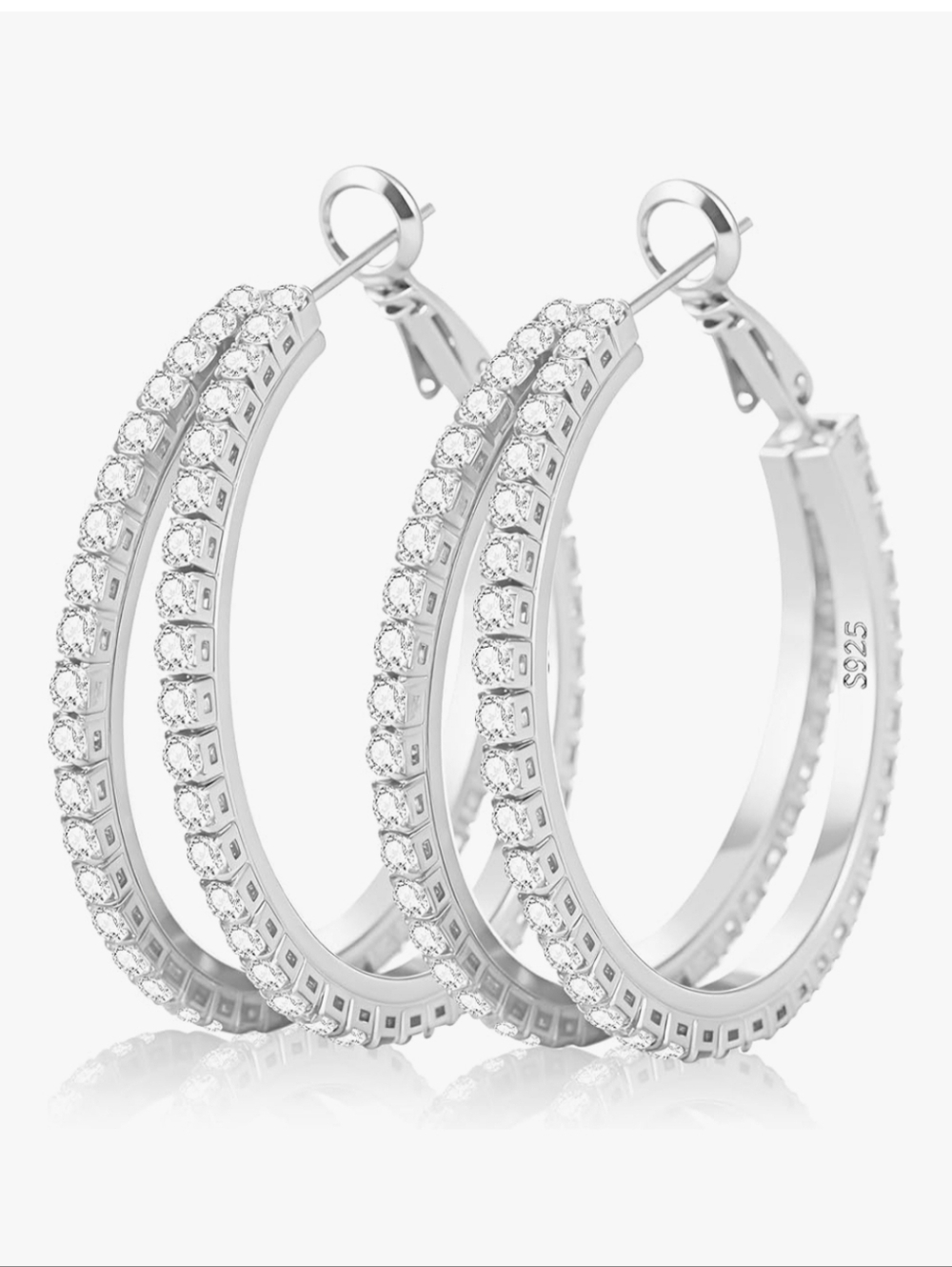 30MM Sterling Silver Cubic Zirconia Double Hoop Earrings - Silver